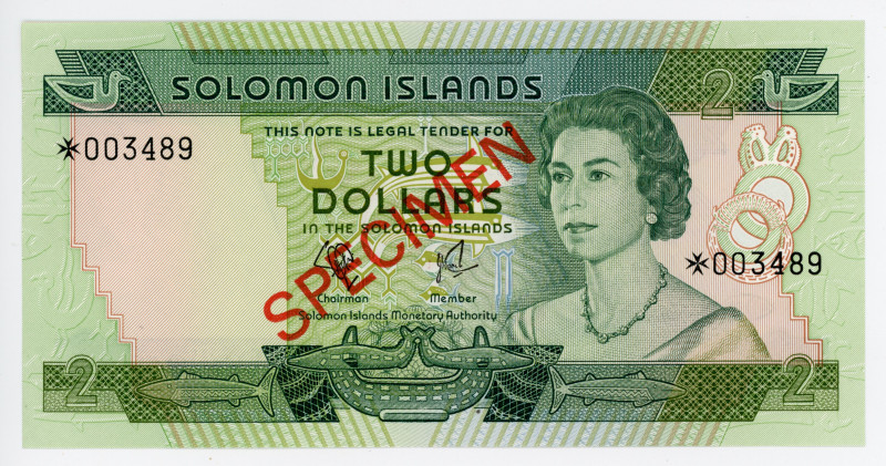 Solomon Islands 2 Dollars 1977 (ND) Specimen
P# 5s, N# 221849; # *003489; UNC