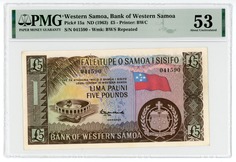 Western Samoa 5 Pounds 1963 (ND) PMG 53
P# 15a, N# 215578; # P041590; aUNC