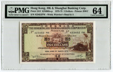 Hong Kong Hongkongang And Shanghai Bankning Corporation 5 Dollars 1975 PMG 64
P# 181f, N# 211249; # 423452 FW