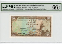 Macao Banco Nacional Ultramariono 10 Patacas 1984 PMG 66 EPQ
P# 59e, N# 202227; # RD07280; UNC