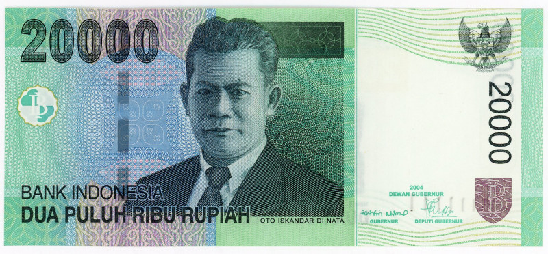 Indonesia 20000 Rupiah 2004 Fancy Number
P# 144, N# 203996; #AAE111111; AUNC-UN...