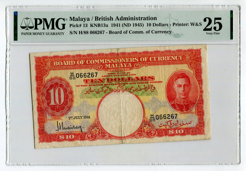 Malaya 10 Dollars 1941 (1945) (ND) PMG 25
P# 13, N# 214605; # H/88 066267