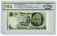 Israel 5 Lirot 1968 JE 5728 PCGS 63 PPQ
P# 34b, N# 203886; # 63396696 2/7; UNC