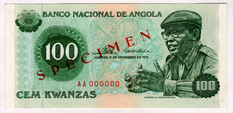 Angola 100 Kwanzas 1976 Specimen
P# 111s, N# 207994; # AA 000000; UNC