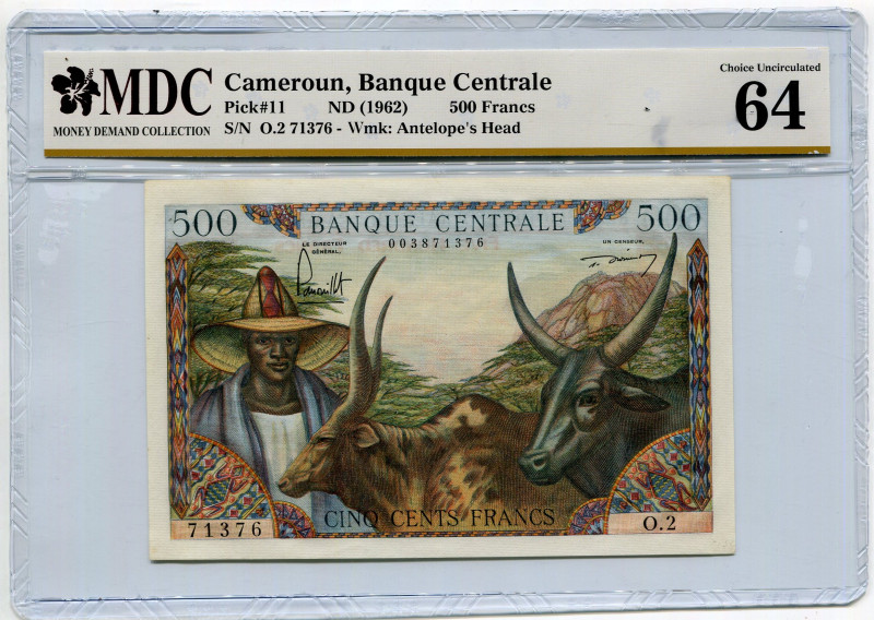 Cameroon 500 Francs 1962 (ND) MDC 64
P# 11, N# 257691; # O.2 71376