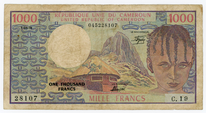 Cameroon 1000 Francs 1978 (ND)
P# 16c, N# 257694; # 28107; F