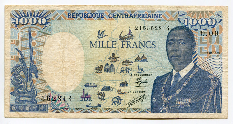 Central African Republic 1000 Francs 1990
P# 16, N# 257771; # 362814 Q.09; F