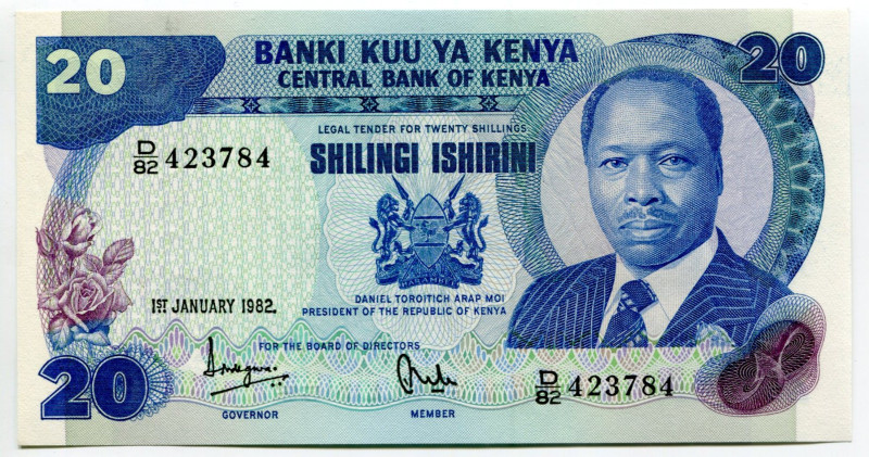 Kenya 20 Shillings 1982
P# 21b, N# 215965; # D/82 423784; UNC