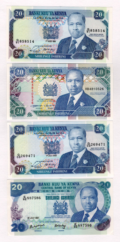 Kenya 4 x 20 Shillings 1987 - 1993
P# Various, UNC