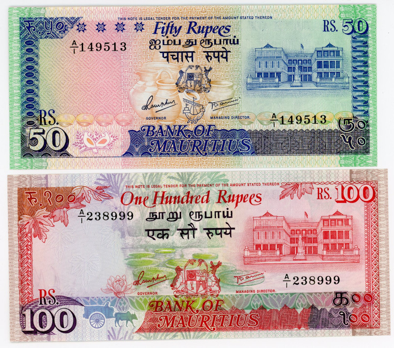 Mauritius 50 - 100 Rupees 1986 Fancy Number
P# 37 - 38, UNC