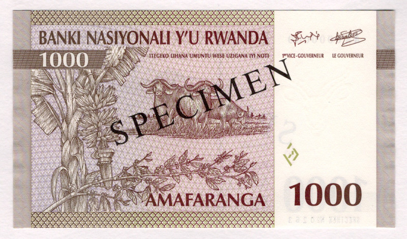 Rwanda 1000 Francs 1994 Specimen
P# 24s, N# 278191; # AA0000000; UNC