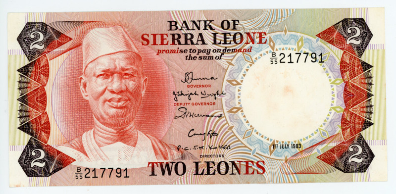 Sierra Leone 2 Leone 1983
P# 6f, N# 211513; # B/55 217791; AUNC-UNC