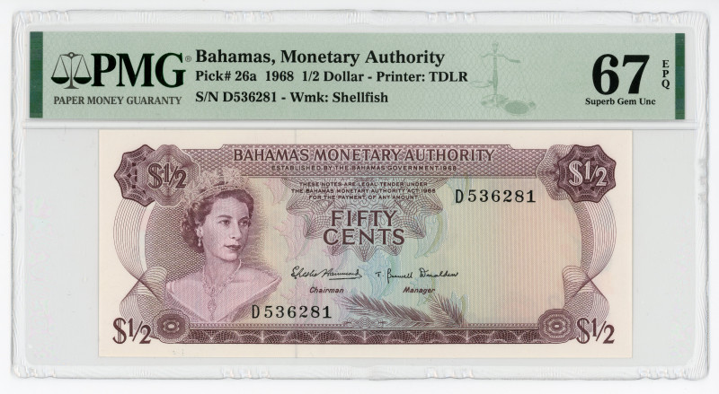 Bahamas 1/2 Dollars 1968 PMG 67 EPQ
P# 26a, N# 207175; #D536281; UNC