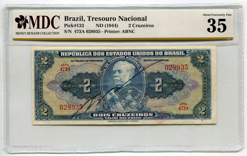 Brazil 2 Cruzeiros 1944 (ND) MDC 35
P# 133, N# 203488; # 473A 028935