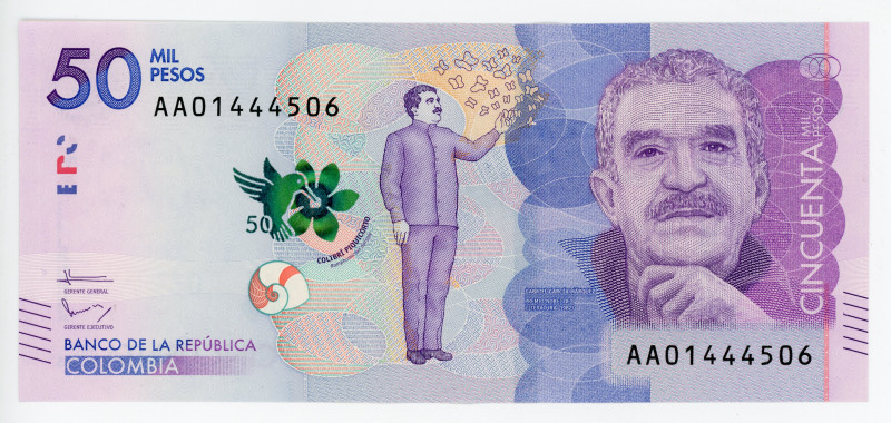 Colombia 50000 Pesos 2015
P# 462a, N# 205124; #AA01444506; UNC