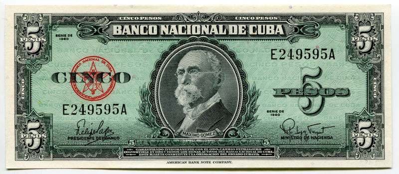 Cuba 5 Pesos 1960
P# 92a, N# 219711; # E2495954; UNC