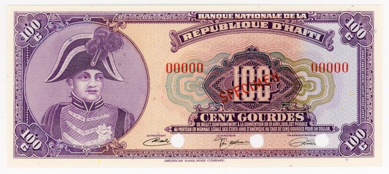 Haiti 100 Gourdes 1919 Specimen
P# 205s, # 00000; UNC