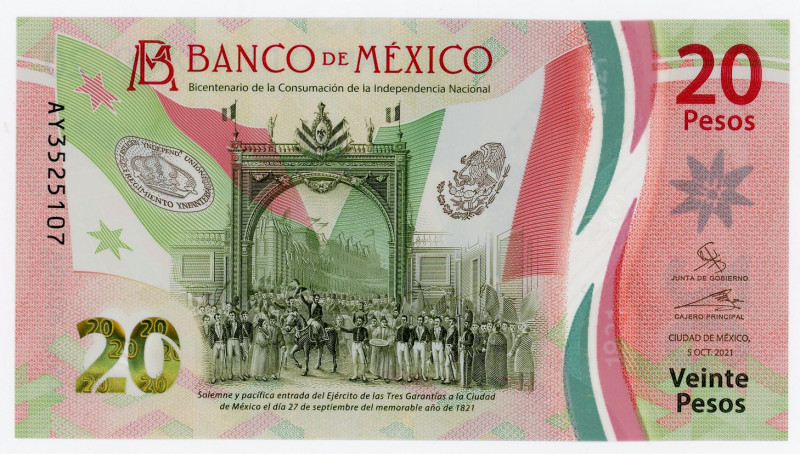 Mexico 20 Pesos 2021
N# 306846, TBB# 726; # AY3525107; UNC