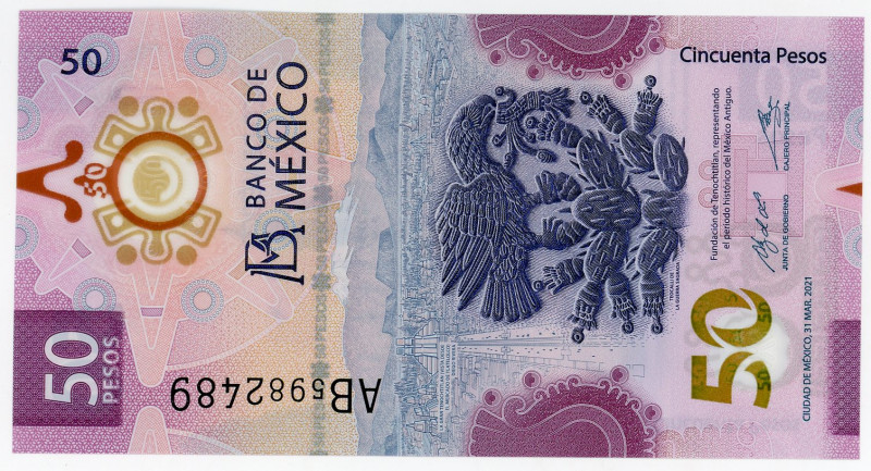 Mexico 50 Pesos 2021
N# 310606, TBB# 714; # AB5982489; UNC