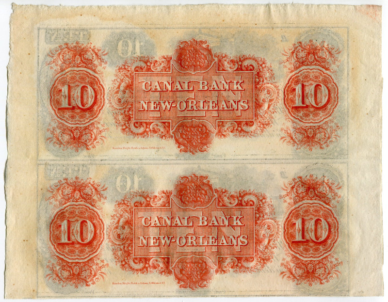 United States Canal Bank 2 x 10 Dollars 1841 - 1895 (ND) Uncut Sheet
N# 334785;...