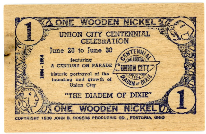 United States Tennessee, Union City 1 "Wooden" Nickel 1954 Souvenir
Union City ...