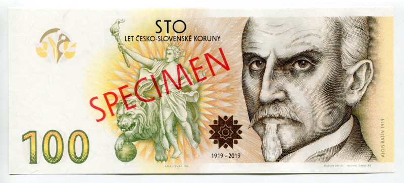 Czech Republic 100 Korun 2019 (2020) Specimen "100th Anniversary of the Czechosl...