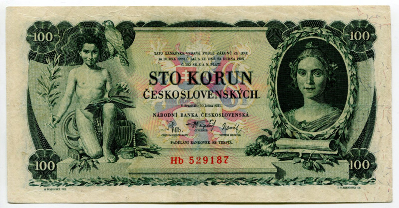 Czechoslovakia 100 Korun 1931
P# 23a, N# 222208; # Hb 529187; VF