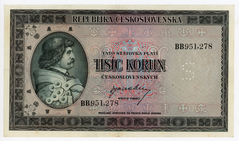 Czechoslovakia 1000 Korun 1945 (ND) Specimen
P# 65s, N# 227066; # BB951278; Per...