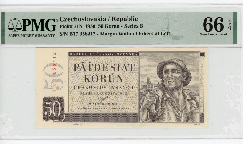 Czechoslovakia 50 Korun 1950 PMG 66 EPQ
P# 71b, N# 224953; # B37 058412