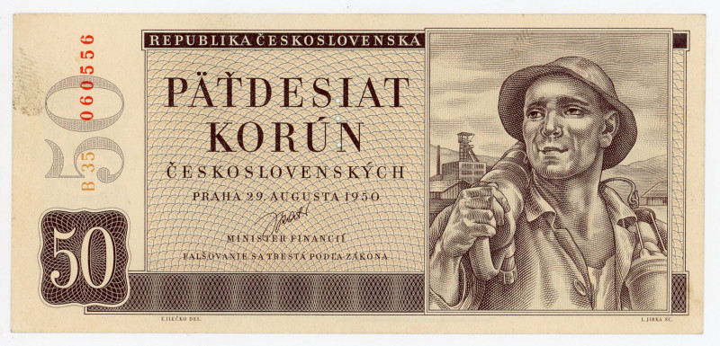 Czechoslovakia 50 Korun 1950 Specimen
P# 71bs, N# 224953; # B35 060556; Perfora...