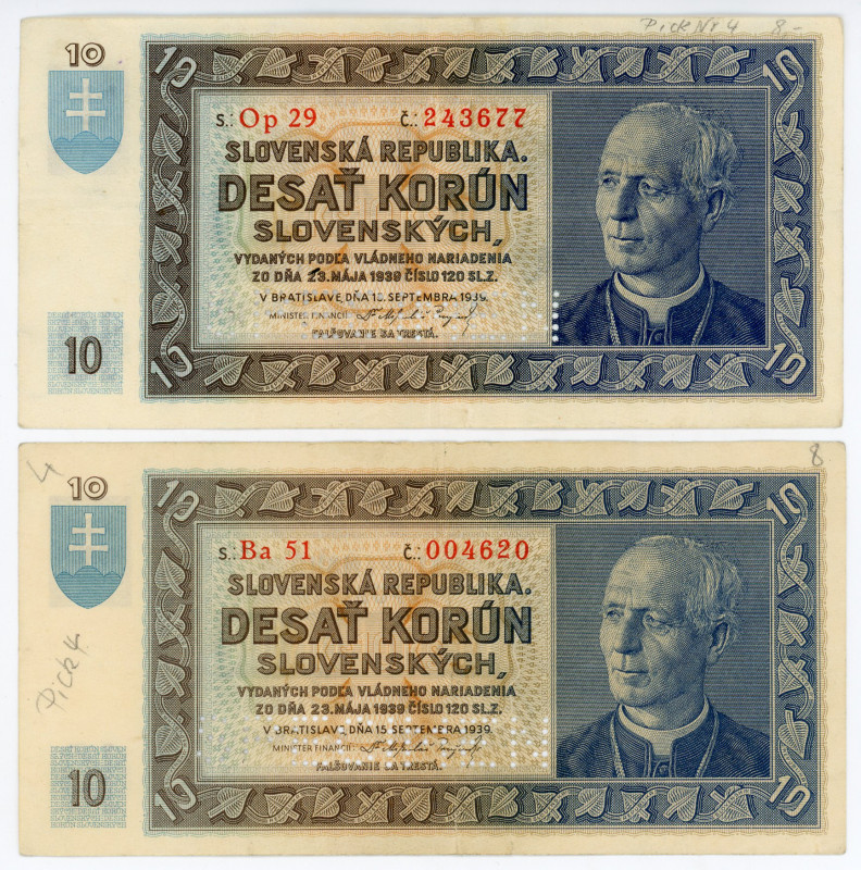 Slovakia 2 x 10 Korun 1939 Specimen
P# 4s, N# 217695; # Ba 51 004620, Op 29 243...