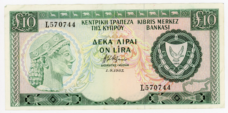 Cyprus 10 Pounds 1983
P# 48b, N# 233723; #L570744; VF-XF