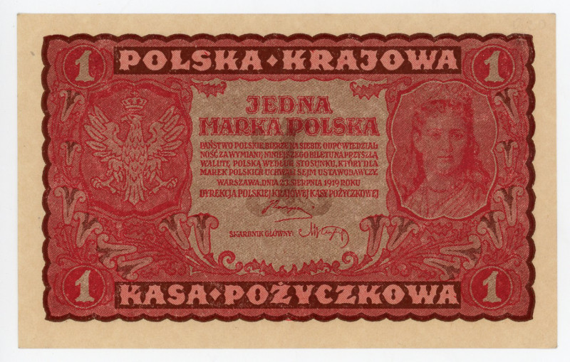 Poland 1 Marka 1919
P# 23, N# 208542; # CH159146; UNC