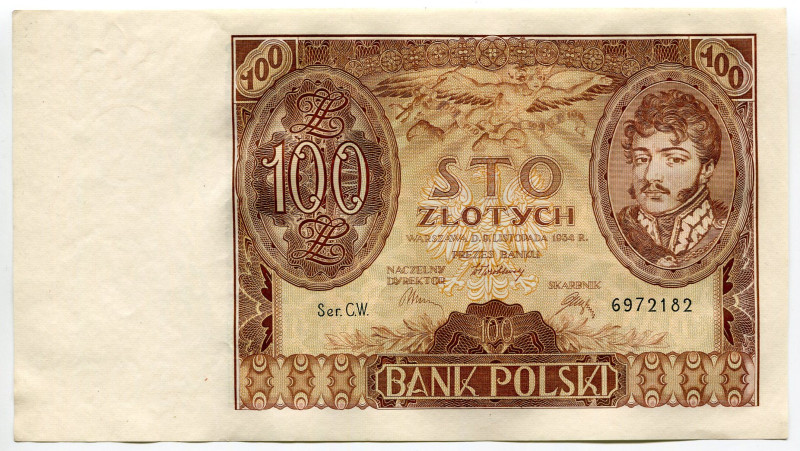 Poland 100 Zlotych 1934
P# 75a, N# 207509; # CW 6972182; AUNC