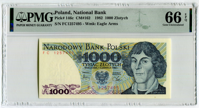 Poland 1000 Zlotych 1982 PMG 66EPQ
P# 146c, N# 204492; # FC1257495