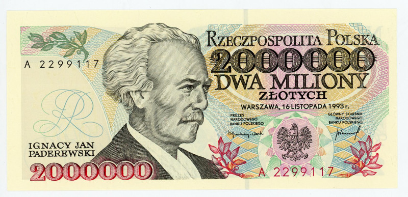 Poland 2000000 Zlotych 1993
P# 163a, N# 234972; # A2299117; UNC