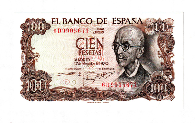 Spain 100 Pesetas 1970 (1974)
P# 152a, N# 205703; # 6D9905671