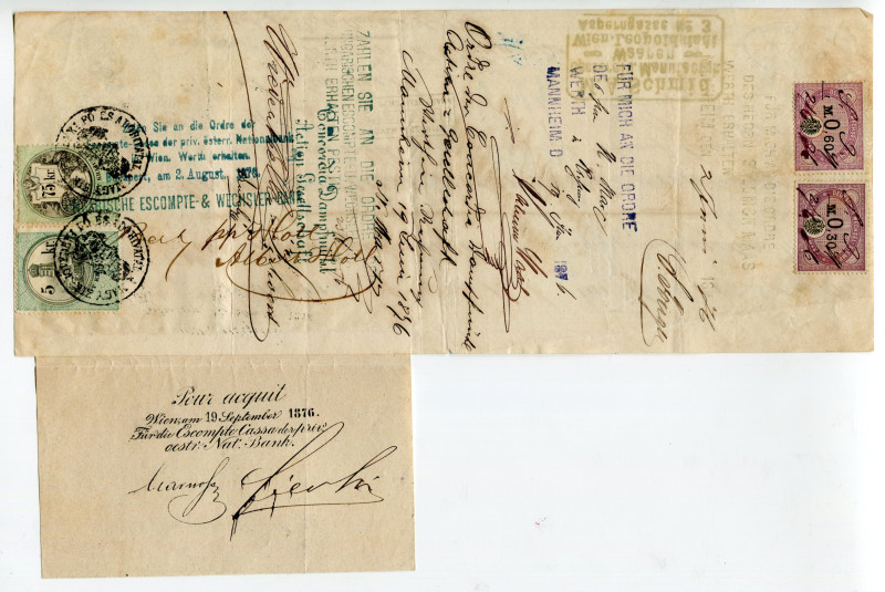 Germany - Empire S.Joerger Bill of Exchange for 900 Austrian Guldens 1876
Mannh...