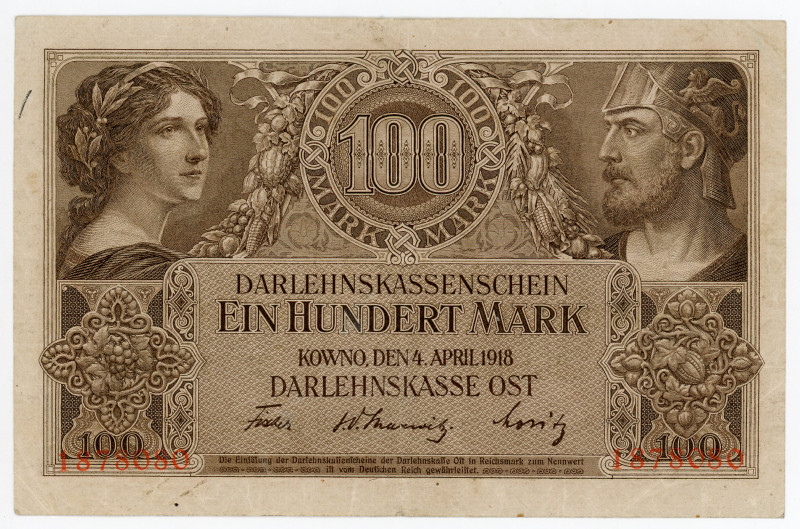 Germany - Empire Kowno 100 Mark 1918
P# R133, N# 209570; # 1878080; XF