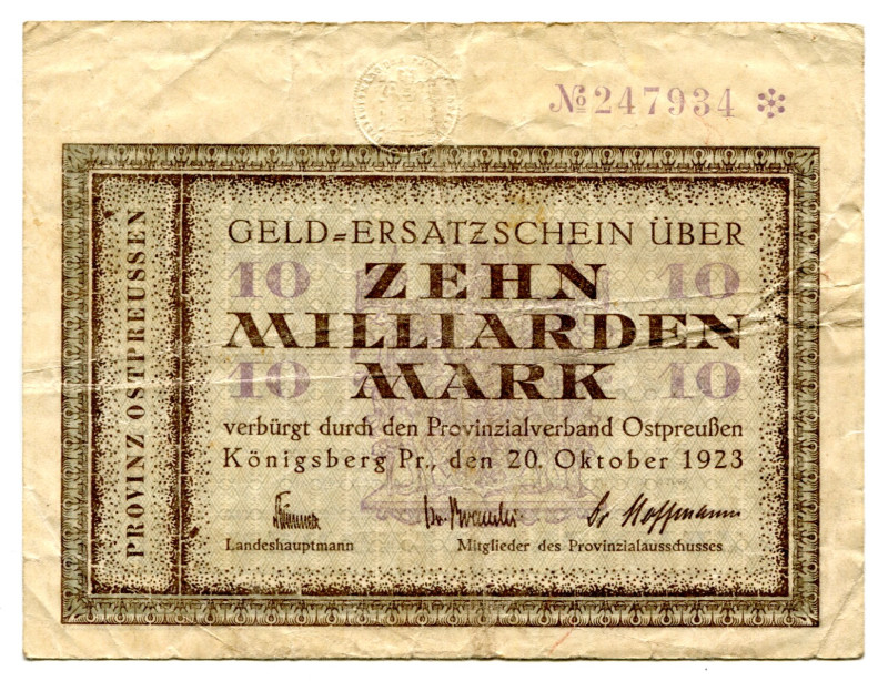 Germany - Weimar Republic Konigsberg 10 Milliard Mark 1923
Karpinski# 23.19C; #...