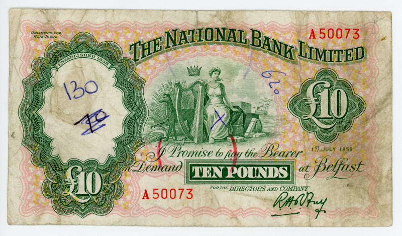 Northern Ireland 10 Pounds 1959
P# 160b, #A50073; F