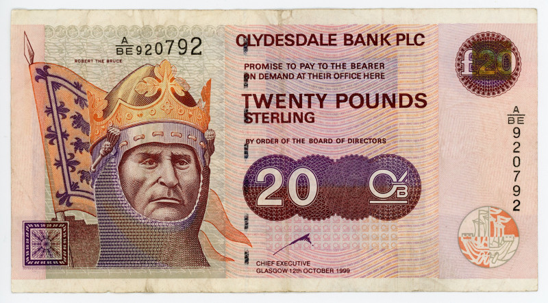 Scotland 20 Pounds 1999
P# 228b, N# 223875; # A/BE 920792; VF