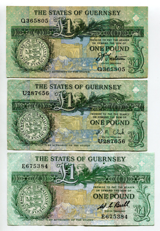 Guernsey 3 x 1 Pound 1980 - 1989 (ND) Different Signatures
P# 48, N# 205953; VF...