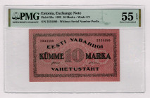 Estonia 10 Marka 1922 PMG 55 EPQ
P# 53a, N# 297832; # 2334480; AUNC