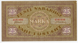 Estonia 25 Marka 1922 ,
P# 54a, # 4191696; VF+