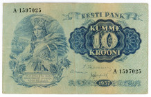Estonia 10 Krooni 1937
P# 67a, N# 208745; # A-1597025; VF
