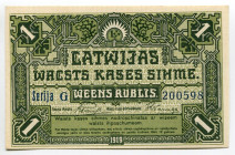 Latvia 1 Rublis 1919
P# 2b, N# 207598; # G 200598; UNC