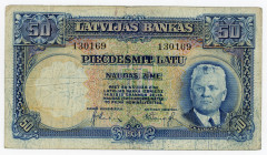 Latvia 50 Latu 1934
P# 20a, N# 220368; # 130169; VF-