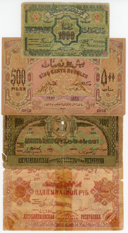 Russia - Transcaucasia Azerbaijan 500 - 1000 - 10000 - 1000000 Roubles 1920 - 19...