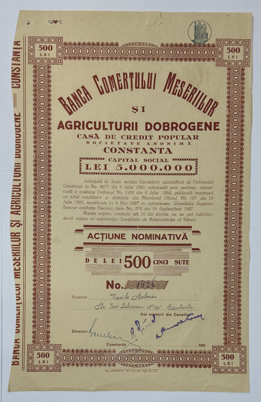 Romania Banca Comertului Meserilor si Agriculturii Dobrogene Casa de Credit Popu...